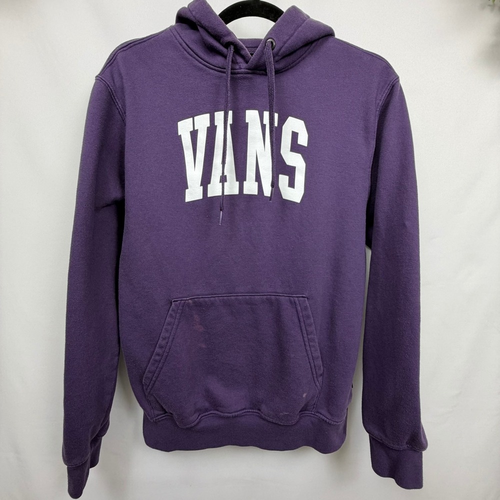 Vans Classic Fit Pullover Hoodie Purple White Block Logo Men Small Sweatshirt